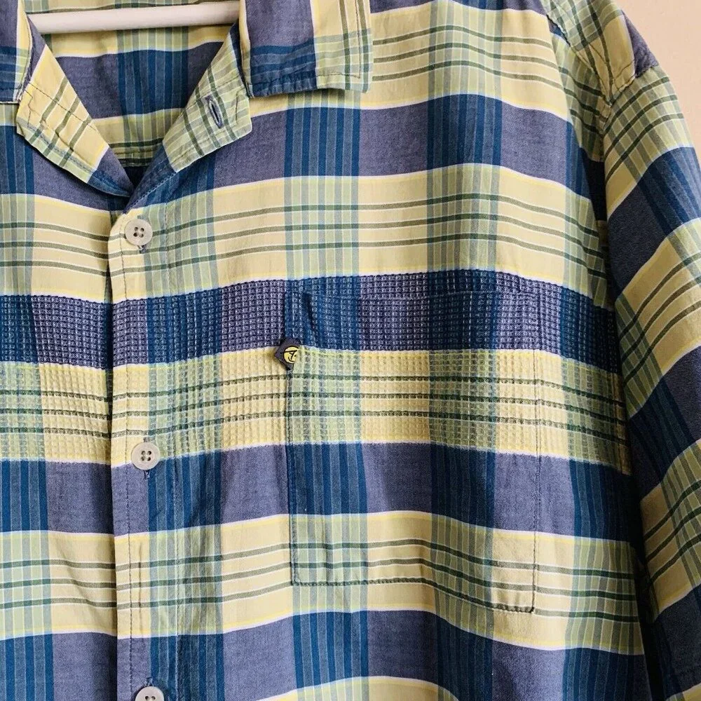 The North Face Button Up Hiking Shirt Mens‎ Size XL Blue Yellow Plaid